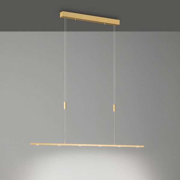 Quitani LED függő lámpa Tolu, hossza 119 cm, sárgaréz, dimmelhető, Sárgaréz / arany, Nappali / Étkező, Alumínium, Modern