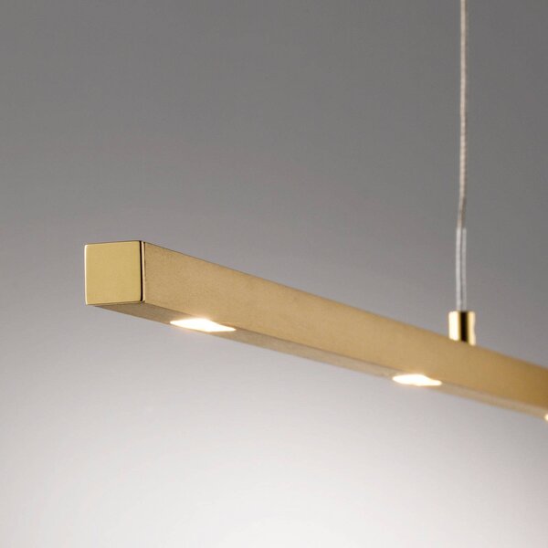 Quitani LED függő lámpa Tolu, hossza 119 cm, sárgaréz, dimmelhető, Sárgaréz / arany, Nappali / Étkező, Alumínium, Modern