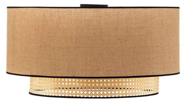 Duolla Boho mennyezeti lámpa, barna/fa/fekete, 60 cm átmérőjű, textil/rattan, dimmelhető, Világos fa, Nappali / Étkező, Textil / szövet / selyem, Vidéki otthon / Rusztikus