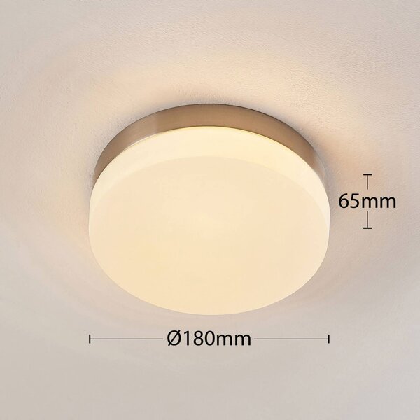 Lindby fürdőszobai mennyezeti lámpa Amilia, Ø 18 cm, E27, nikkel, üveg, dimmelhető, Fürdőszoba, Üveg, Modern