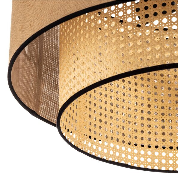 Duolla Boho mennyezeti lámpa, barna/fa/fekete, 60 cm átmérőjű, textil/rattan, dimmelhető, Világos fa, Nappali / Étkező, Textil / szövet / selyem, Vidéki otthon / Rusztikus