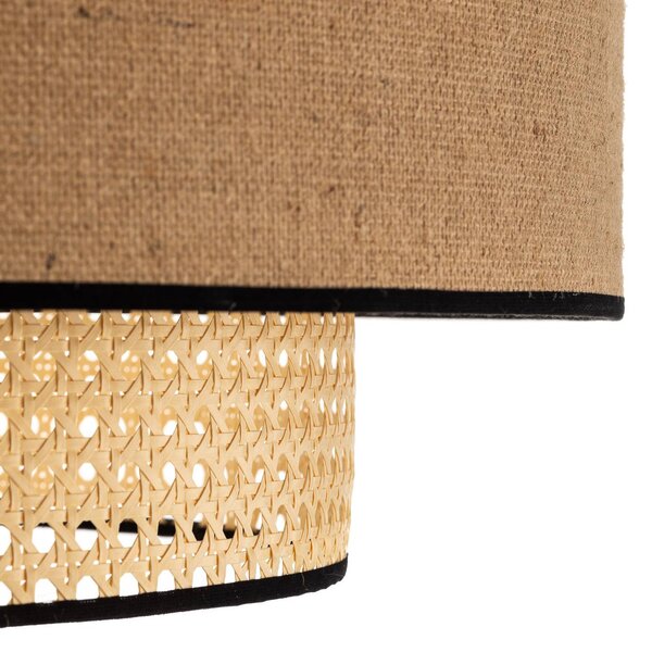 Duolla Boho mennyezeti lámpa, barna/fa/fekete, 60 cm átmérőjű, textil/rattan, dimmelhető, Világos fa, Nappali / Étkező, Textil / szövet / selyem, Vidéki otthon / Rusztikus