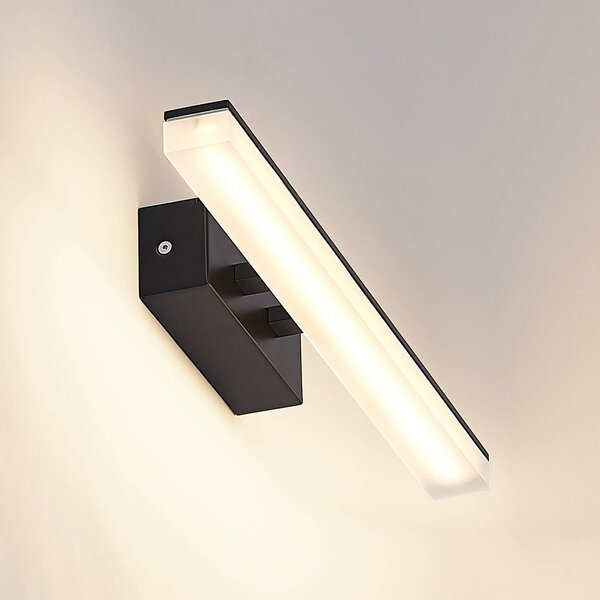 Lucande LED fali lámpa Lisana, vízszintes, 46 cm, IP44, Fekete, Fürdőszoba, fém, Modern