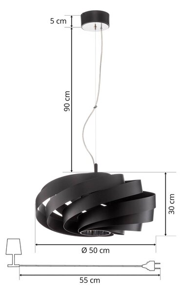 Domiluce Vento függőlámpa, fekete, Ø 50 cm, fém, E27, dimmelhető, Fekete, Nappali / Étkező, fém, Modern