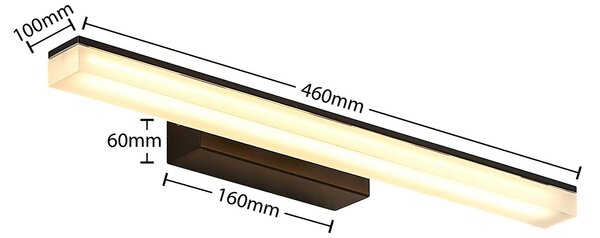 Lucande LED fali lámpa Lisana, vízszintes, 46 cm, IP44, Fekete, Fürdőszoba, fém, Modern