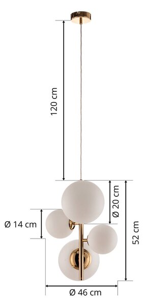 ALDEX Dione lógó világítás, 4 izzós, arany, dimmelhető, Sárgaréz / arany, Nappali / Étkező, Üveg, Modern