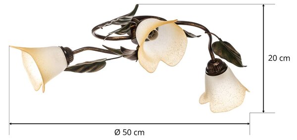 ONLI Miranda mennyezeti világítás, 3 izzós, bronz, dimmelhető, Bronz / antik sárgaréz, Nappali / Étkező, fém, Firenzei