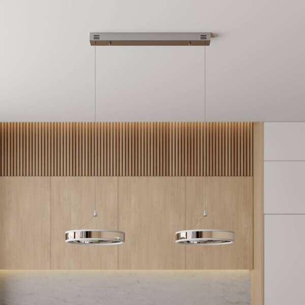 Lucande LED-es függőlámpa Lyani, 85 cm, 2 lámpás, króm, fényerőszabályzóval,, dimmelhető, Króm / ezüst, Nappali / Étkező, fém, Modern
