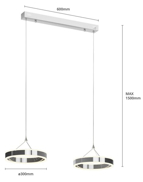 Lucande LED-es függőlámpa Lyani, 85 cm, 2 lámpás, króm, fényerőszabályzóval,, dimmelhető, Króm / ezüst, Nappali / Étkező, fém, Modern