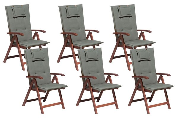 Összecsukható akácfa szék szürke párnával hatdarabos szettben TOSCANA