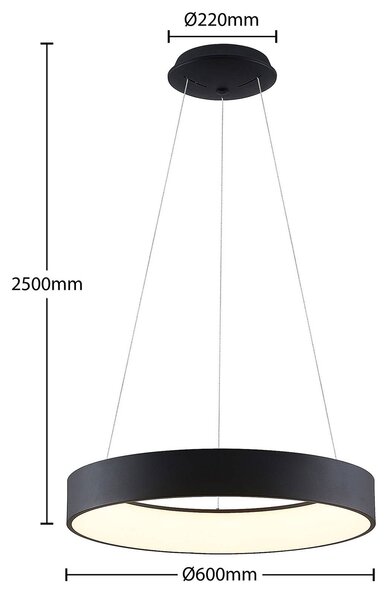 Arcchio LED-es függőlámpa Aleksi, Ø 60 cm, fekete, fém, CCT, dimmelhető, Fekete, Konyha, fém, Modern