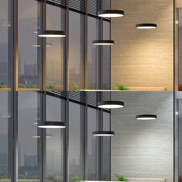 Arcchio LED-es függőlámpa Aleksi, Ø 60 cm, fekete, fém, CCT, dimmelhető, Fekete, Konyha, fém, Modern