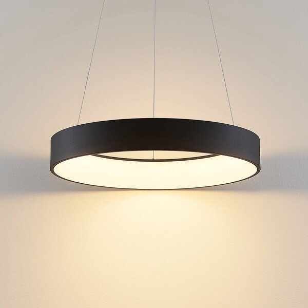Arcchio LED-es függőlámpa Aleksi, Ø 60 cm, fekete, fém, CCT, dimmelhető, Fekete, Konyha, fém, Modern