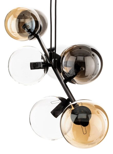 EMIBIG LIGHTING Lógó világítás Glassy, 8 izzós, fekete, grafit/borostyán/tiszta, dimmelhető, Fekete, Nappali / Étkező, Üveg, Modern