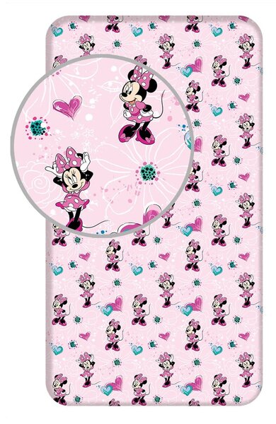 Rózsaszín gumis pamut gyerek lepedő 90x200 cm Minnie "Flowers" – Jerry Fabrics