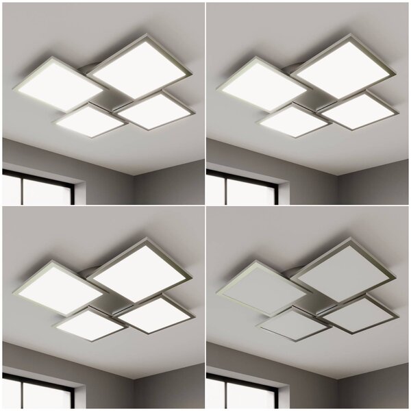 Lucande LED mennyezeti lámpa Ilira, 4 lámpás, ezüst, CCT, dimmelhető, dimmelhető, Alu / szürke / cink, Konyha, Alumínium, Modern