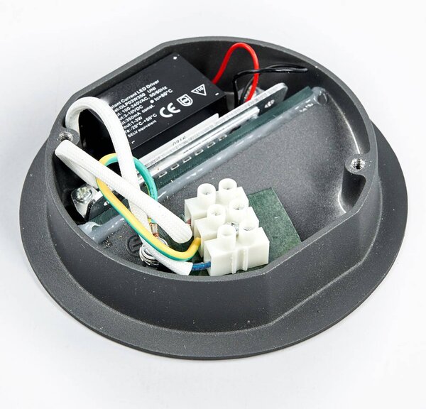 Lucande LED beépíthető fali lámpa Loya, Ø 11,5 cm, szürke, IP54, Fekete, Alumínium, Modern