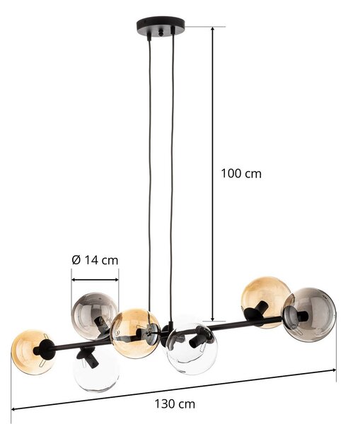 EMIBIG LIGHTING Lógó világítás Glassy, 8 izzós, fekete, grafit/borostyán/tiszta, dimmelhető, Fekete, Nappali / Étkező, Üveg, Modern