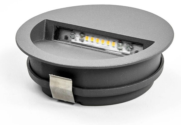 Lucande LED beépíthető fali lámpa Loya, Ø 11,5 cm, szürke, IP54, Fekete, Alumínium, Modern