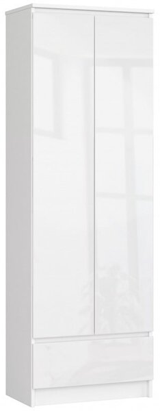 Irodai tároló szekrény, kétajtós egy fiókkal fehér, magasfényű fehér 60x35cm