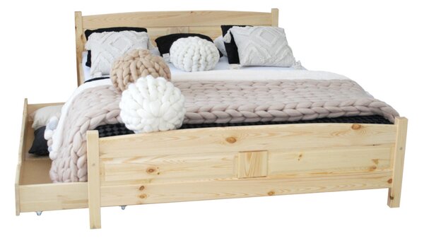 ANGEL magasított ágy + MORAVIA szendvics matrac + ágyrács AJÁNDÉK, 160x200 cm, natúr-lakk