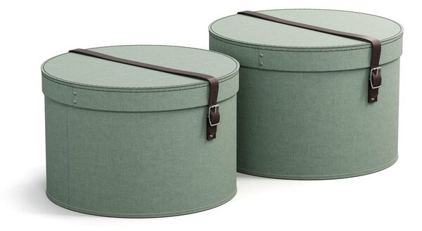 Kékeszöld fedeles karton tárolódoboz szett 2 db-os ø 37,5x25,5 cm Rut Canvas Paper Laminate – Bigso