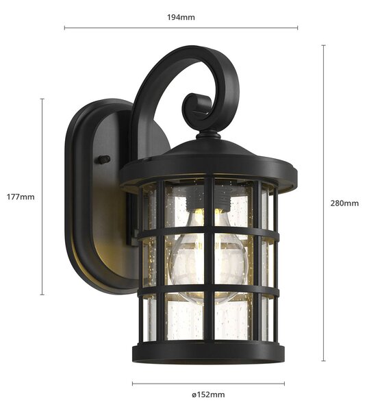 Lindby kültéri fali lámpa Ankea, fekete, magasság 28 cm, IP23, E27, dimmelhető, Fekete, Műanyag, Antik