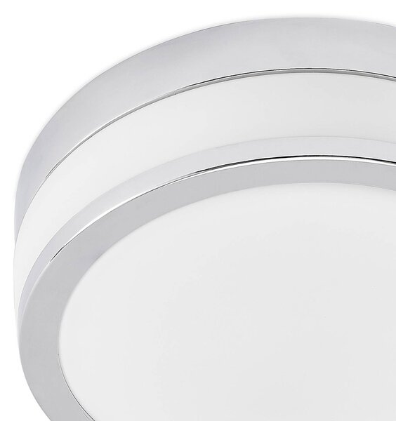 Lindby Flavi mennyezeti lámpa, Ø 28 cm, króm, üveg, IP44, E27, dimmelhető, Króm / ezüst, Fürdőszoba, Üveg, Modern