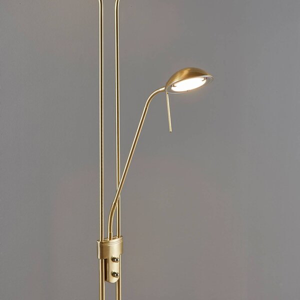 Lindby LED állólámpa Yveta, sárgaréz, fém, fényerőszabályzó, 183cm, dimmelhető, Sárgaréz / arany, Nappali / Étkező, fém, Modern