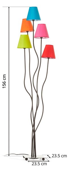 Näve Textil állólámpa Colori 5-ágú színes, Nappali / Étkező, Textil / szövet / selyem, Fiatalos életstílus