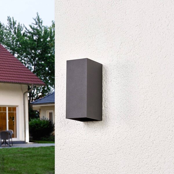 Lucande LED kültéri fali lámpa Mikka, 17 cm, antracit, 2-lámpás., Fekete, Alumínium, Modern