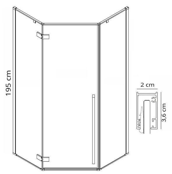 Rea Diamond, 5 sarok zuhanykabin 100x100, 6mm átlátszó üveg, arany profil, REA-K6616
