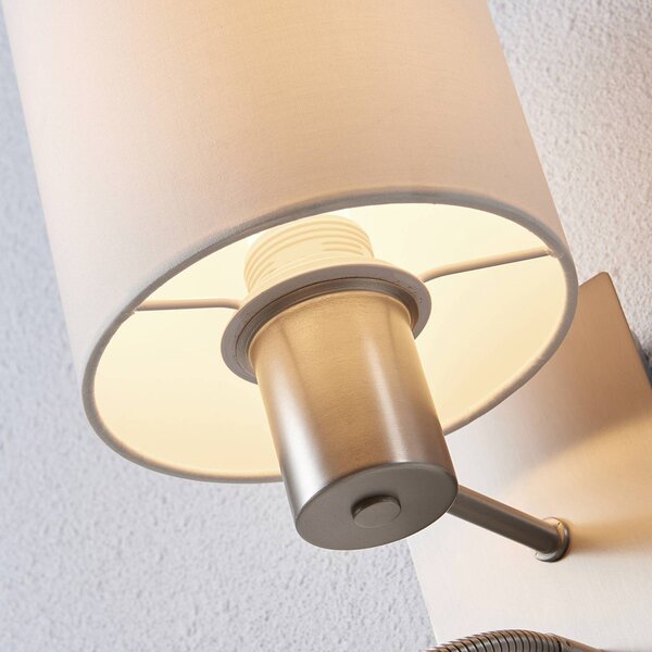 Lindby fali lámpa Shajan, 2 db, 29cm, E27, LED-es olvasólámpa, Fehér / opál, Nappali / Étkező, Textil / szövet / selyem, Modern