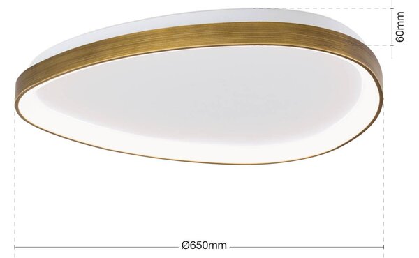 ORION Charlie LED mennyezeti lámpa, Ø 65 cm, opál fehér, antik sárgaréz színben, Bronz / antik sárgaréz, Nappali / Étkező, Műanyag, Modern