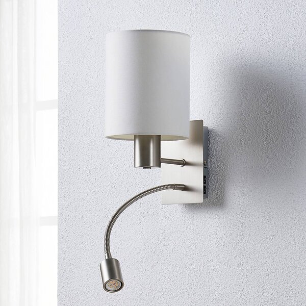 Lindby fali lámpa Shajan, 2 db, 29cm, E27, LED-es olvasólámpa, Fehér / opál, Nappali / Étkező, Textil / szövet / selyem, Modern