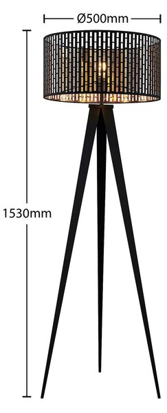 Lindby állólámpa Thoralf, állvány, fekete, textil, Ø50cm, Fekete, Nappali / Étkező, fém