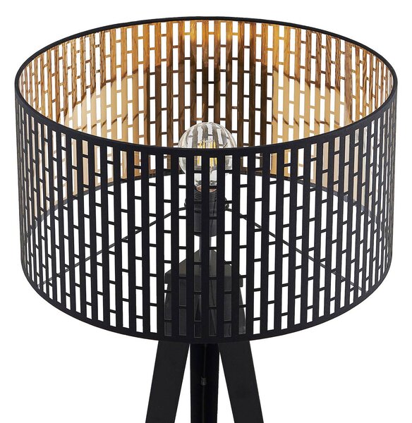 Lindby állólámpa Thoralf, állvány, fekete, textil, Ø50cm, Fekete, Nappali / Étkező, fém