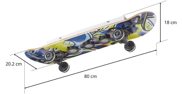 Evotec Skateboard LED mennye. lámpa Easy Cruiser Graffiti, dimmelhető, Kék, Gyermekszoba, Fa, Dizájn