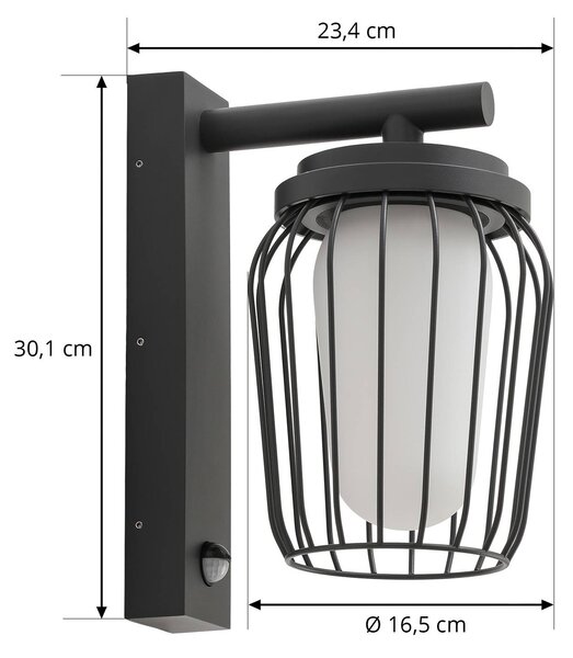 Lucande Chandan kültéri fali lámpa, 30 cm, antracit, érzékelővel, dimmelhető, Fekete, Alumínium, Modern
