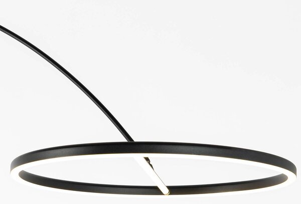 Lucande LED íves állólámpa Virvera, kerek, fekete, fém, Fekete, Nappali / Étkező, Alumínium, Modern