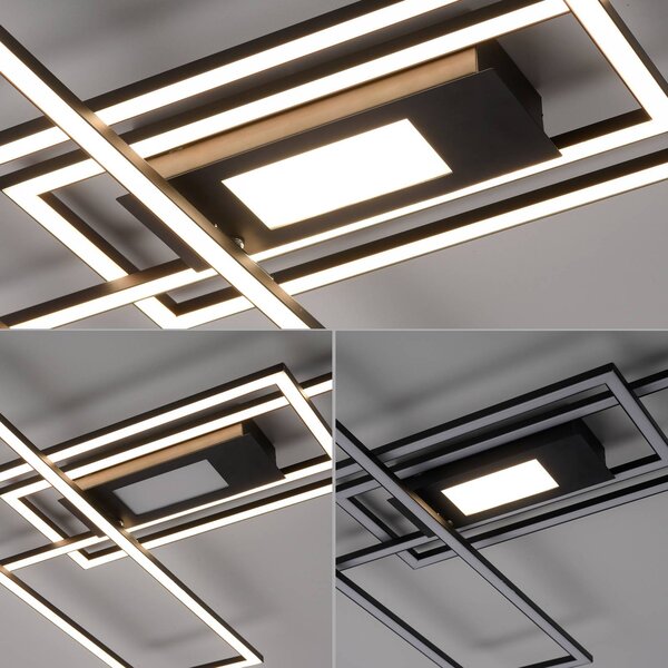 JUST LIGHT. GmbH LED mennyezeti világítás Asmin, CCT, fekete, 98,9x69,4cm, dimmelhető, Fekete, Nappali / Étkező, Alumínium, Modern