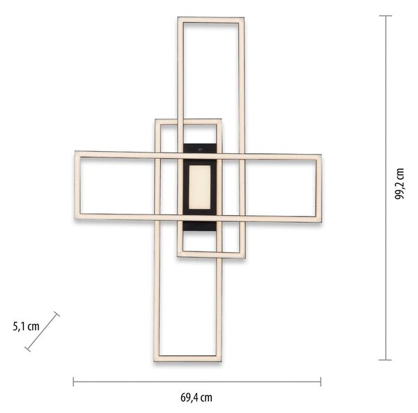 JUST LIGHT. GmbH LED mennyezeti világítás Asmin, CCT, fekete, 98,9x69,4cm, dimmelhető, Fekete, Nappali / Étkező, Alumínium, Modern