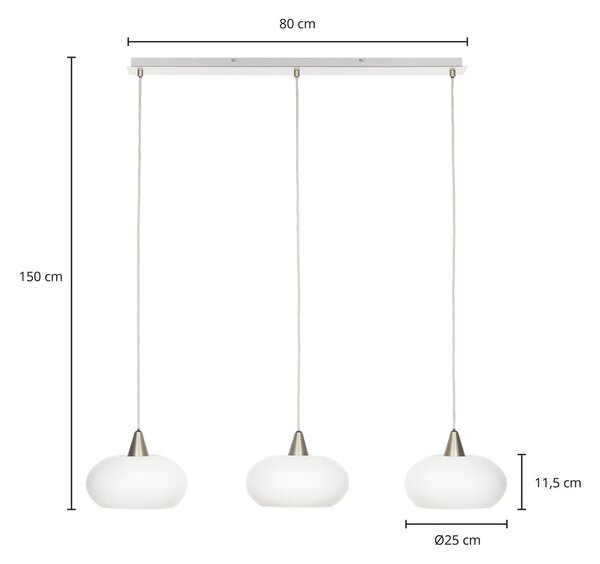 Lucande függőlámpa Sharvil, 3-lámpás, fehér, üveg, 97cm, dimmelhető, Fehér / opál, Nappali / Étkező, Üveg, Dizájn