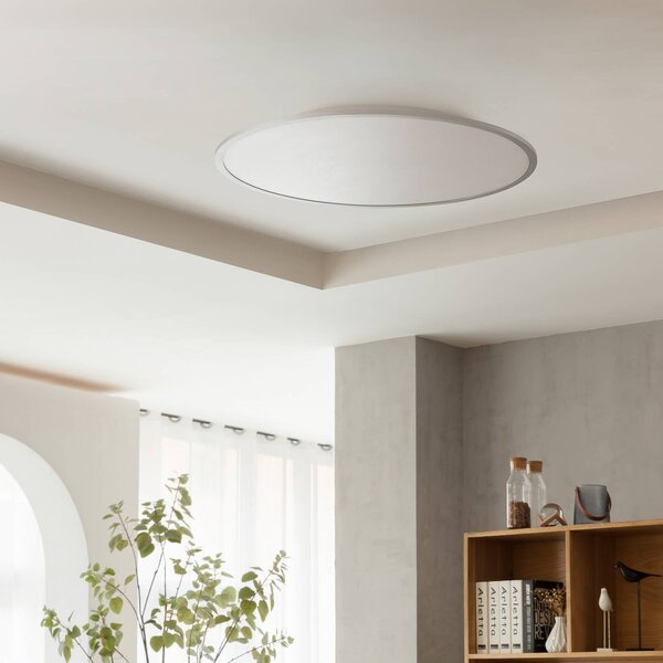 Lindby LED mennyezeti lámpa Narima, CCT, Ø 80 cm, ezüst, dimmelhető, Alu / szürke / cink, Konyha, Műanyag, Modern