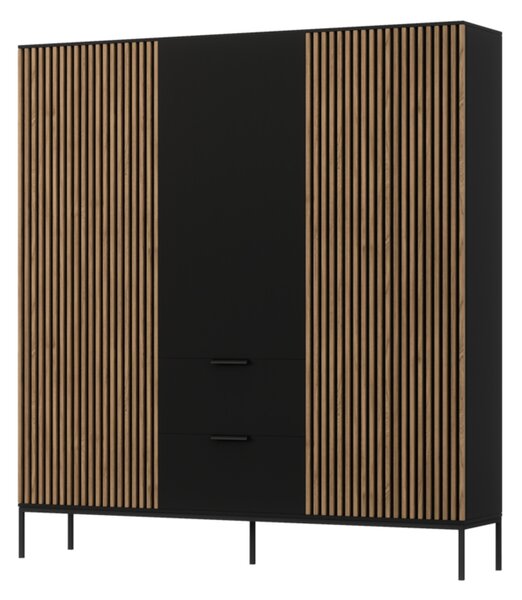 RATINA ruhásszekrény, 185x200x60, artisan tölgy/fekete matt