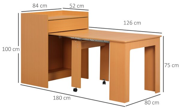 HOMCOM Modern összecsukható étkezőasztal, kihúzható kis helyekre, natúr