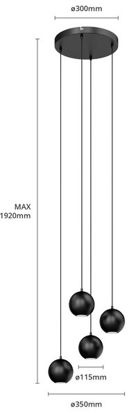 HELAM Midway lógó lámpa, fekete, 4 izzós, Ø 35 cm, GU10, Fekete, Nappali / Étkező, fém, Modern