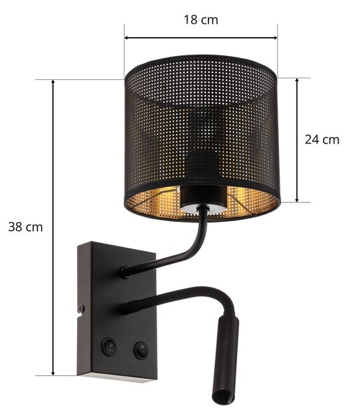 Luminex Jovin fali világítás 1 izzóval, spotlámpával, fekete/arany, Fekete, Nappali / Étkező, fém, Modern