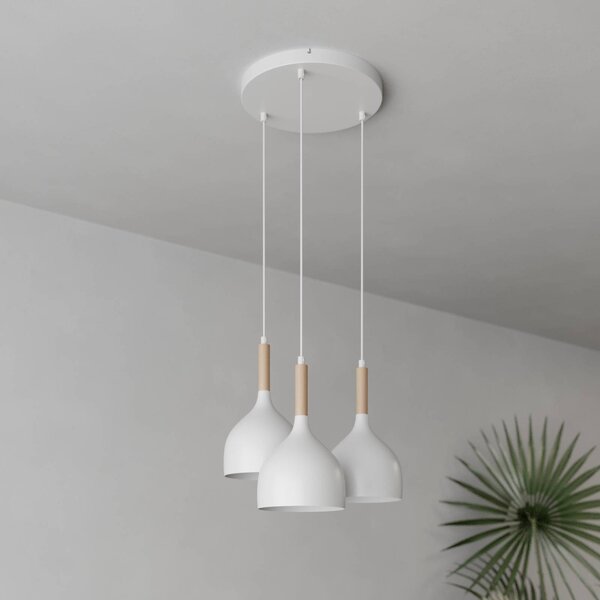 Luminex Noak lógó világítás, 3 izzós, kerek, fehér/természetes fa, dimmelhető, Fehér / opál, Nappali / Étkező, fém, Modern