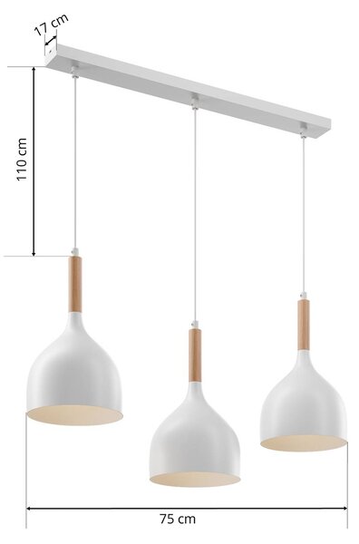 Luminex Noak lógó világítás, fehér/természetes fa, 3 izzós, hosszú, dimmelhető, Fehér / opál, Nappali / Étkező, fém, Modern